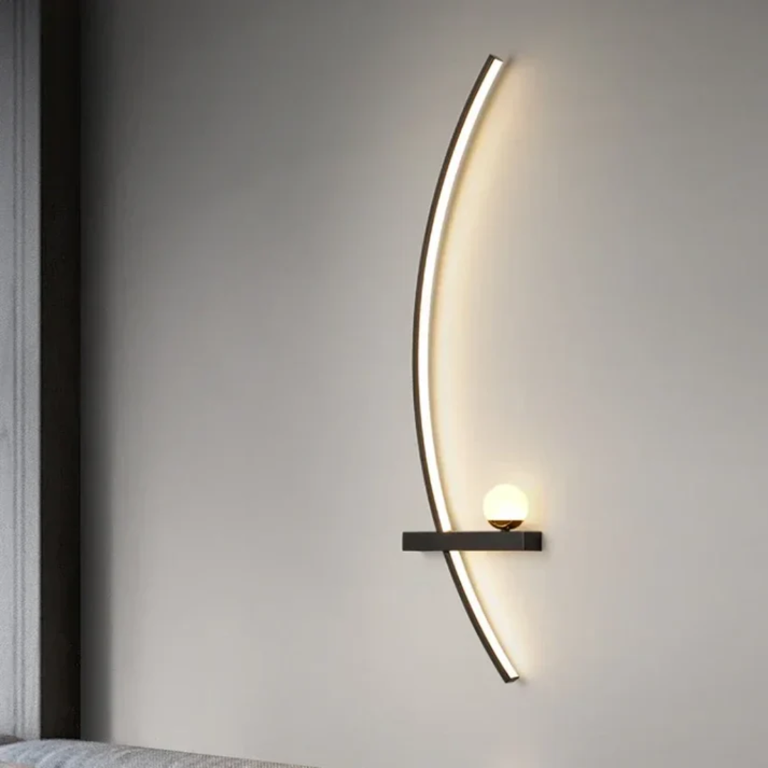 Brass Arc LED Wall Sconce with Globe Accent