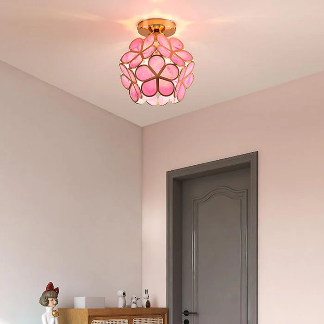 Vintage Floral Ceiling Light with Gold Frame