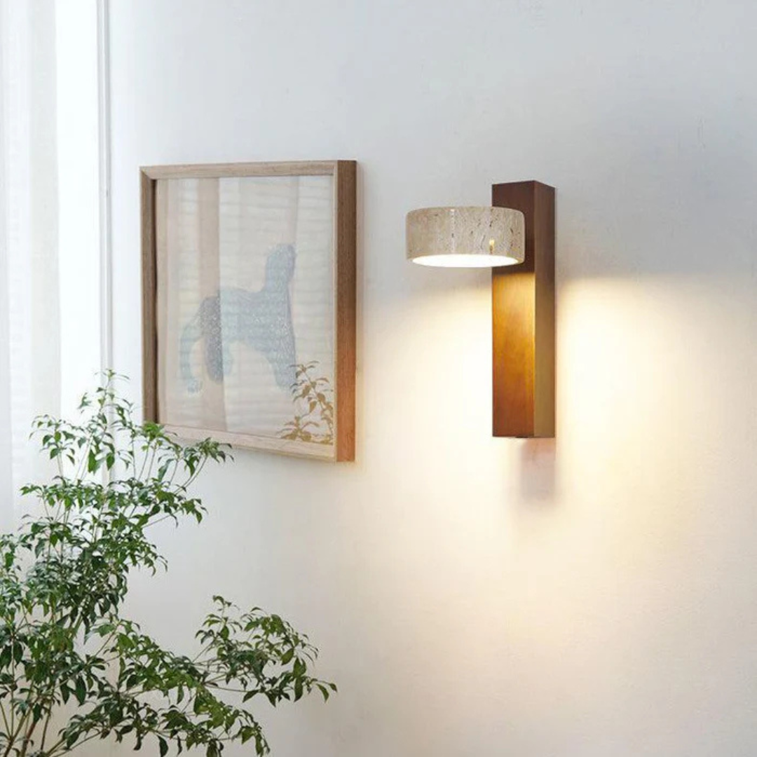 Travertine Wood Wall Sconce with Tilt Shade