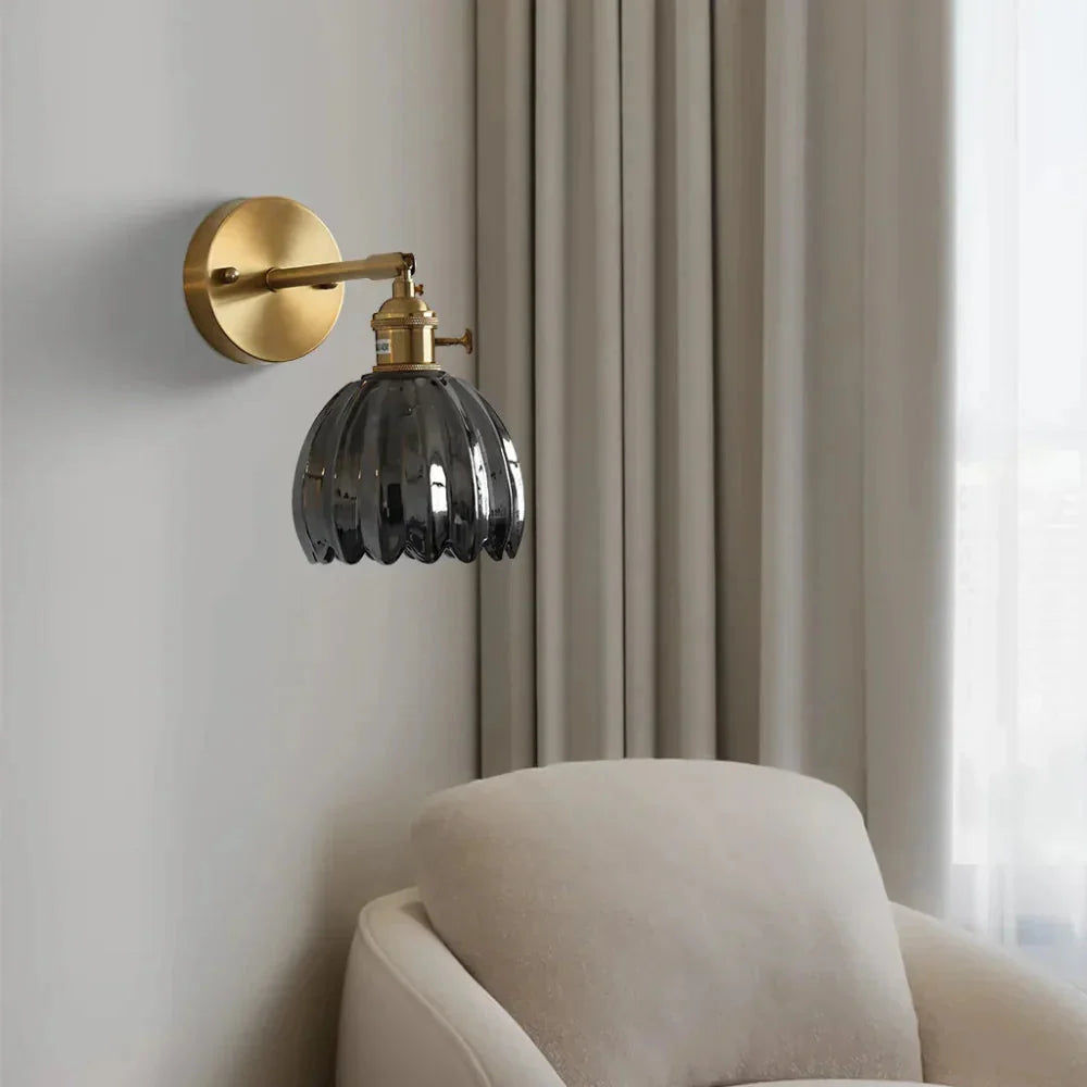 Vintage Brass Tulip Glass Wall Sconce 1-Light
