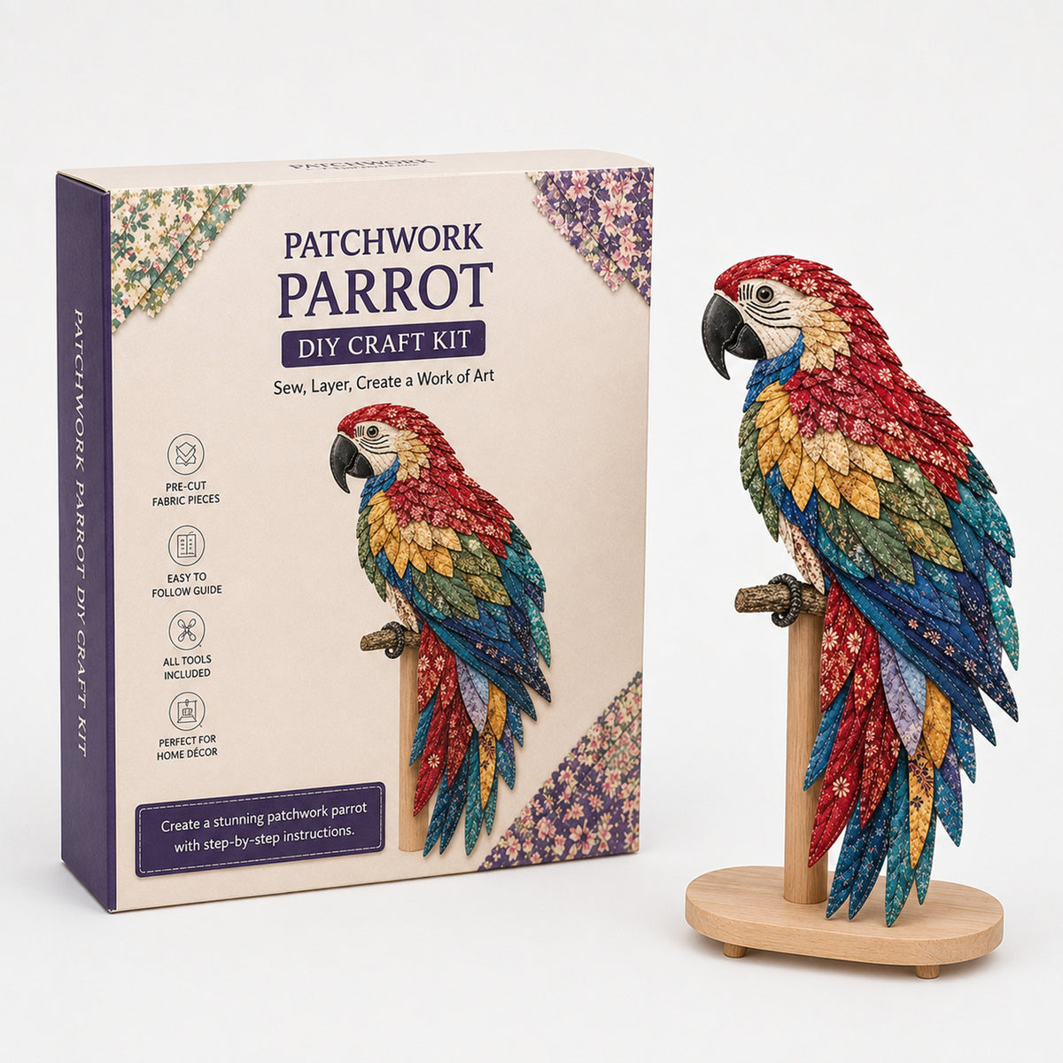 3D Fabric Patchwork Bird Kit No-Sew Layered Textured Wingmend Craft - Image 4