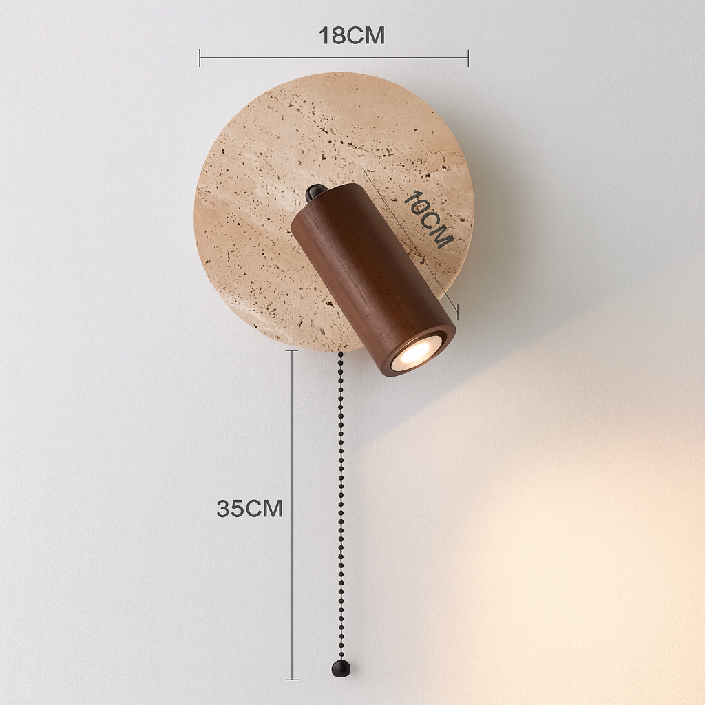 Travertine Wood Wall Sconce with Pull Chain