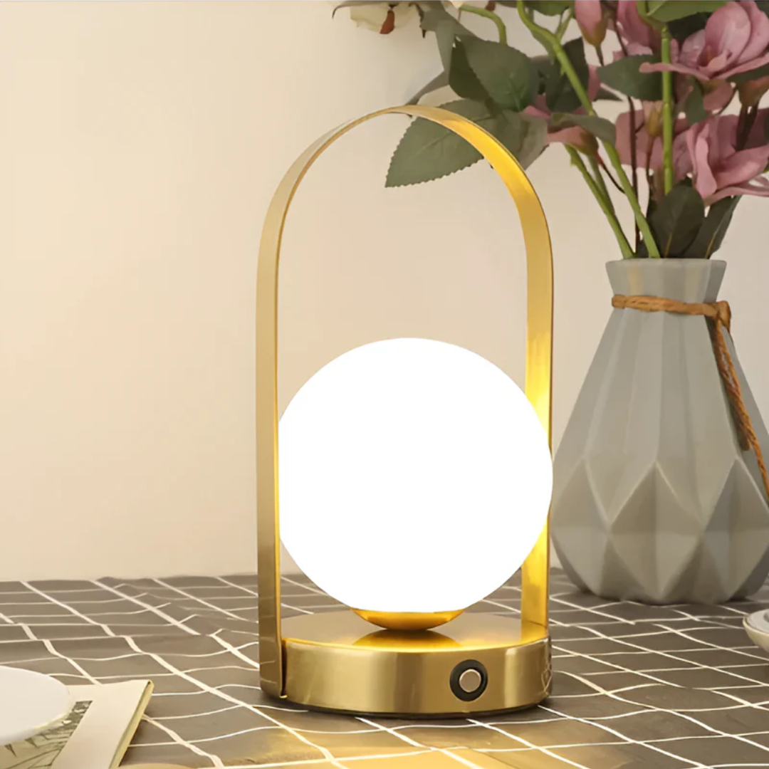 Metal Globe Table Lamp with Rechargeable LED