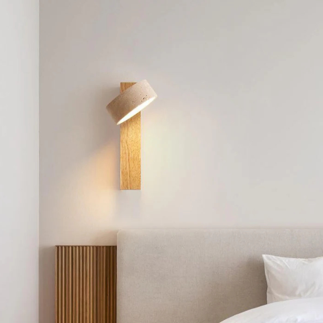 Travertine Wood Wall Sconce with Tilt Shade