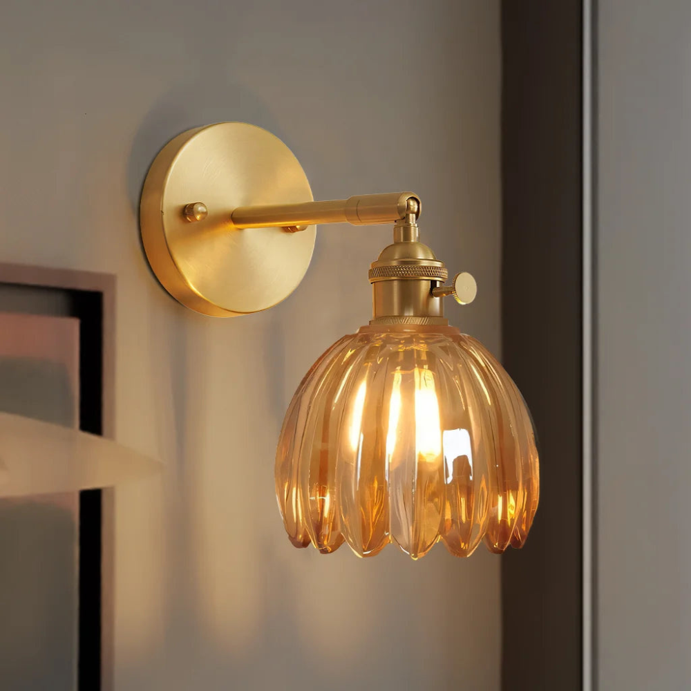 Vintage Brass Tulip Glass Wall Sconce 1-Light