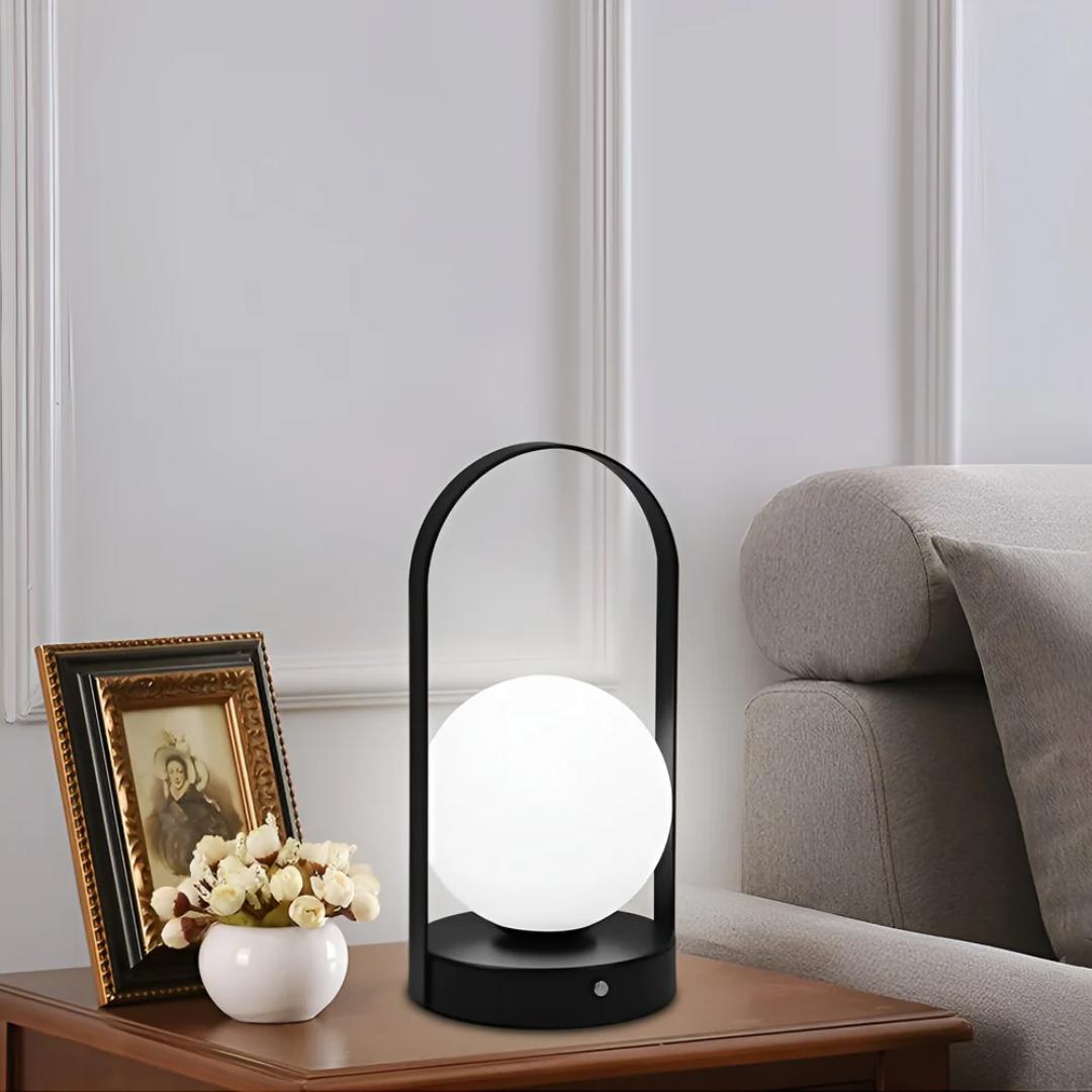 Metal Globe Table Lamp with Rechargeable LED