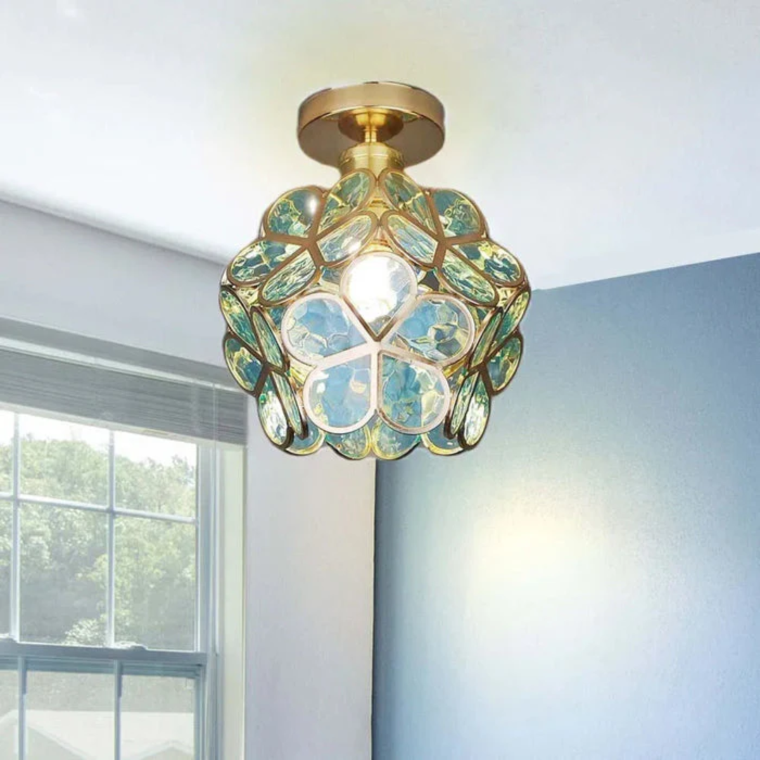Vintage Floral Ceiling Light with Gold Frame