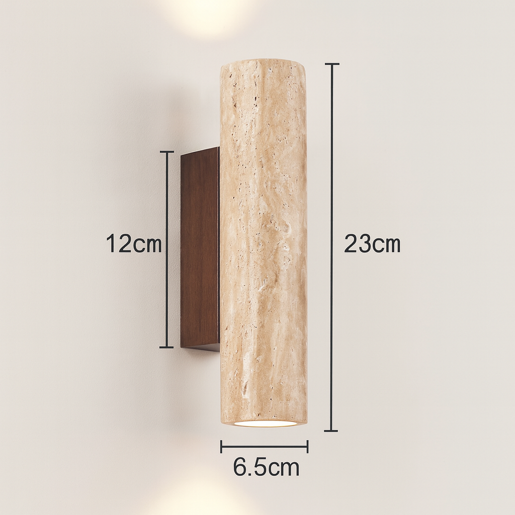 Travertine Wall Sconce with Solid Wood Base