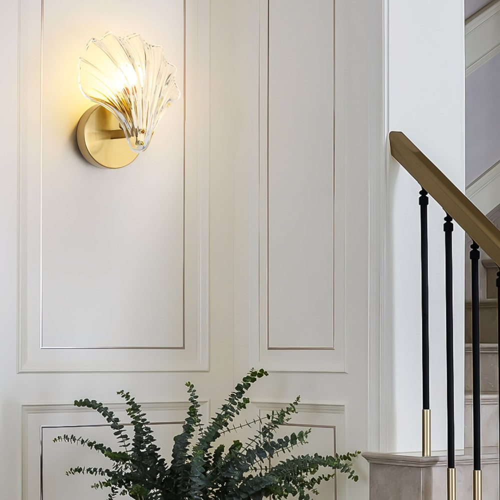 Art Deco Glass Seashell Wall Sconce in Brass