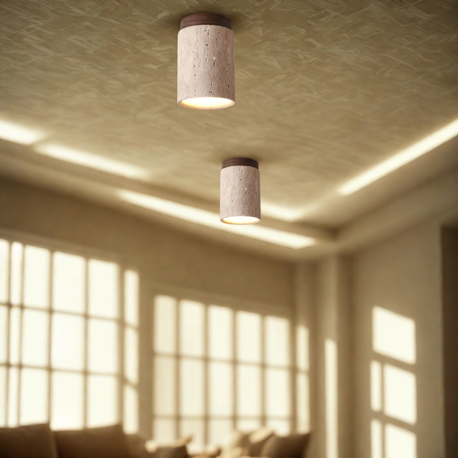 Natural Travertine LED Cylinder Ceiling Light