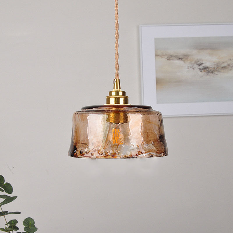 Amber Glass Brass Pendant with Textured Shade