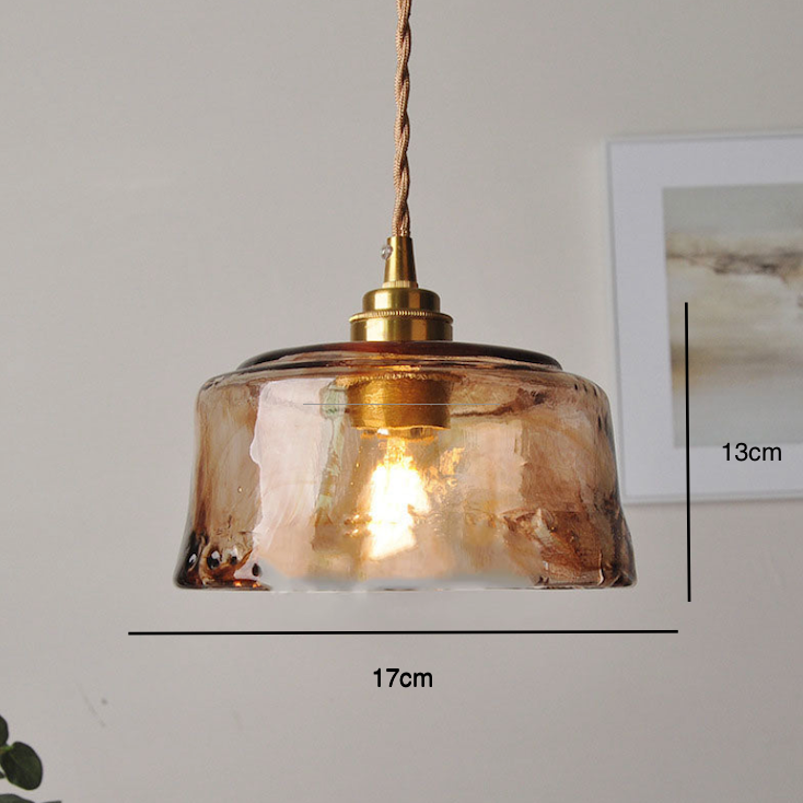 Amber Glass Brass Pendant with Textured Shade