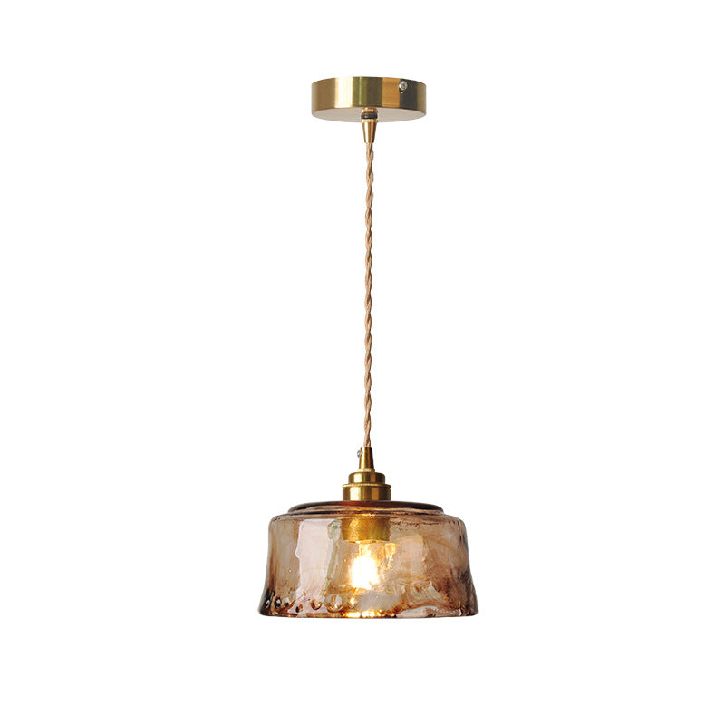 Amber Glass Brass Pendant with Textured Shade