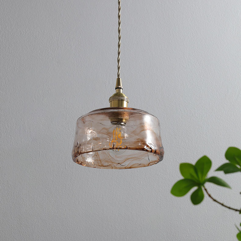 Amber Glass Brass Pendant with Textured Shade