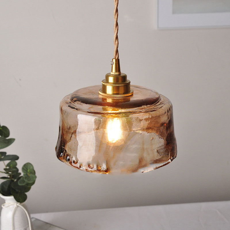 Amber Glass Brass Pendant with Textured Shade