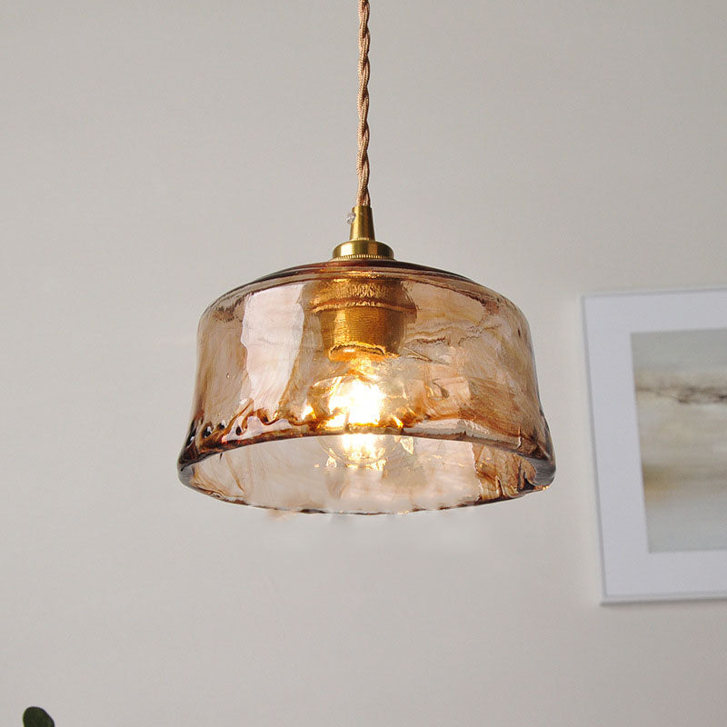 Amber Glass Brass Pendant with Textured Shade