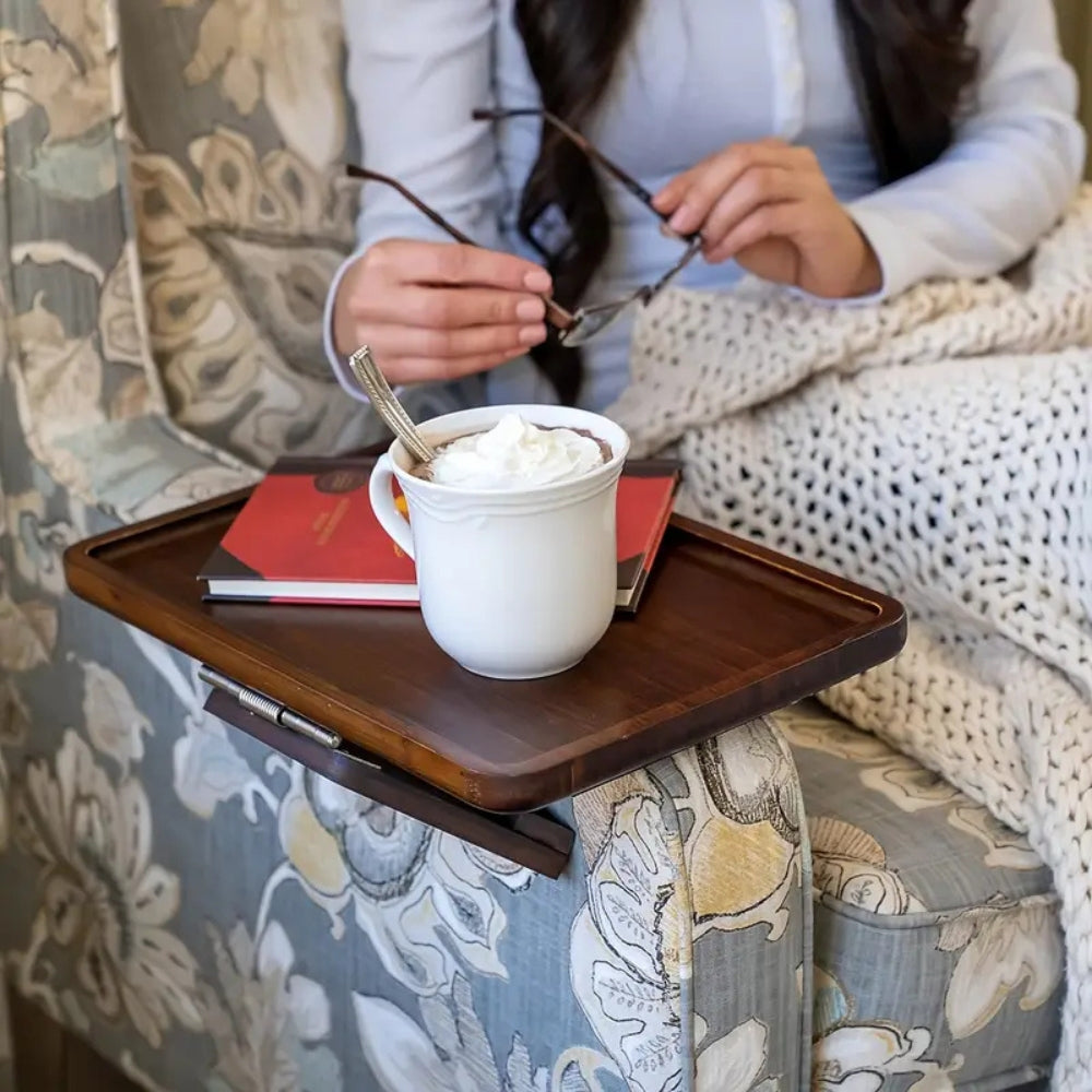 Bamboo Clip-On Arm Tray with Raised Rim