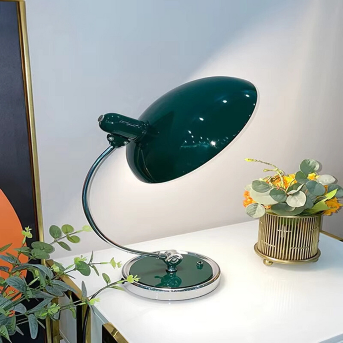 Bauhaus Dome Table Lamp with Chrome Arm