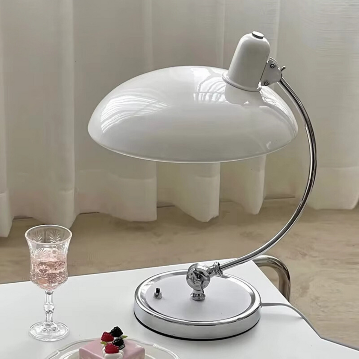 Bauhaus Dome Table Lamp with Chrome Arm