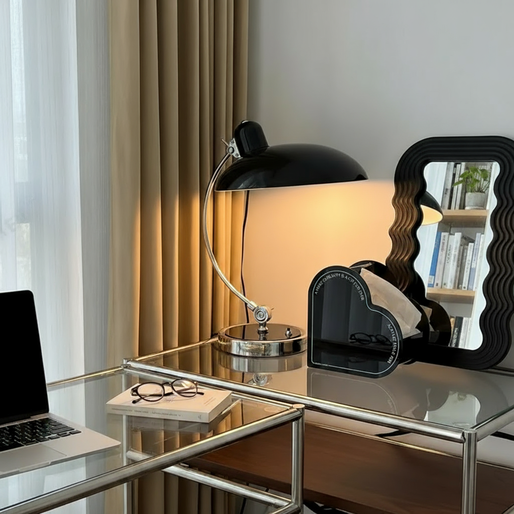 Bauhaus Dome Table Lamp with Chrome Arm