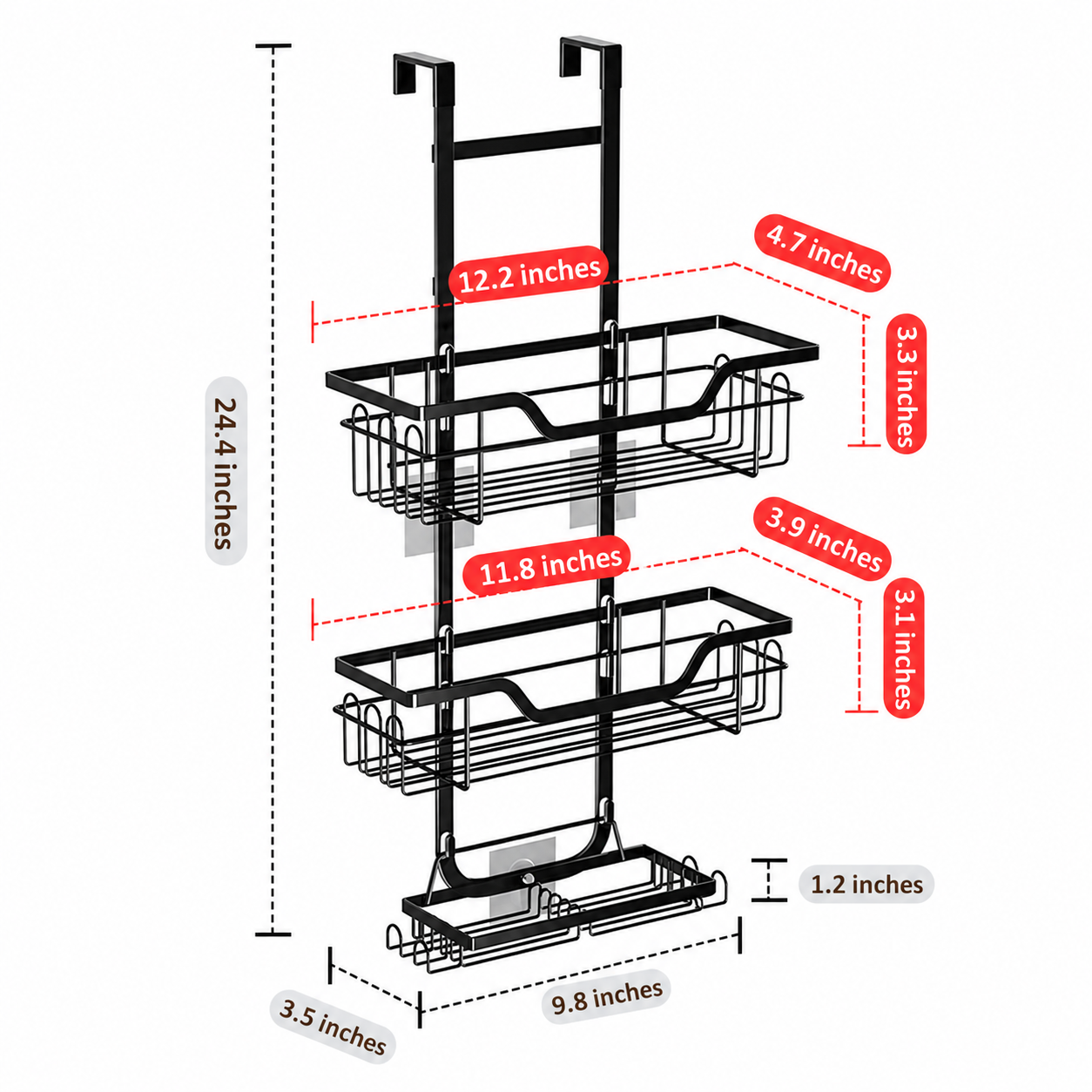 Black Metal Hanging Caddy with Three Tiers