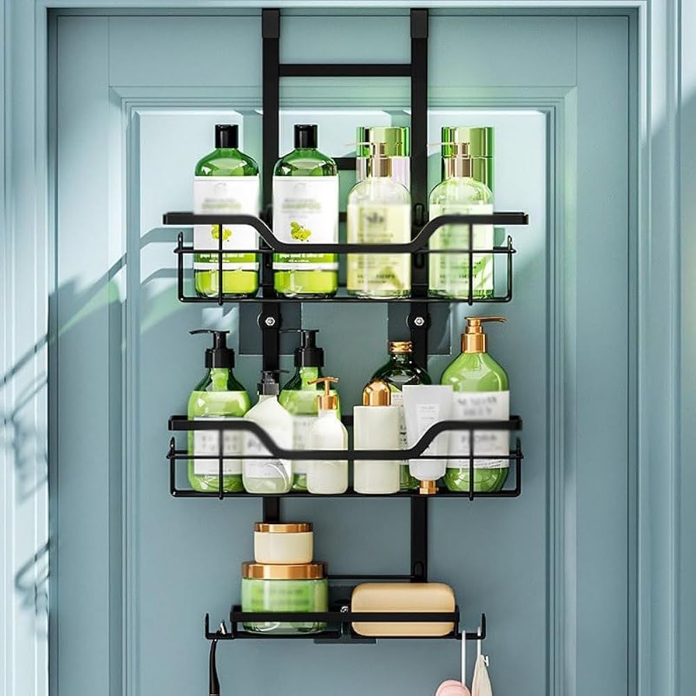 Black Metal Hanging Caddy with Three Tiers