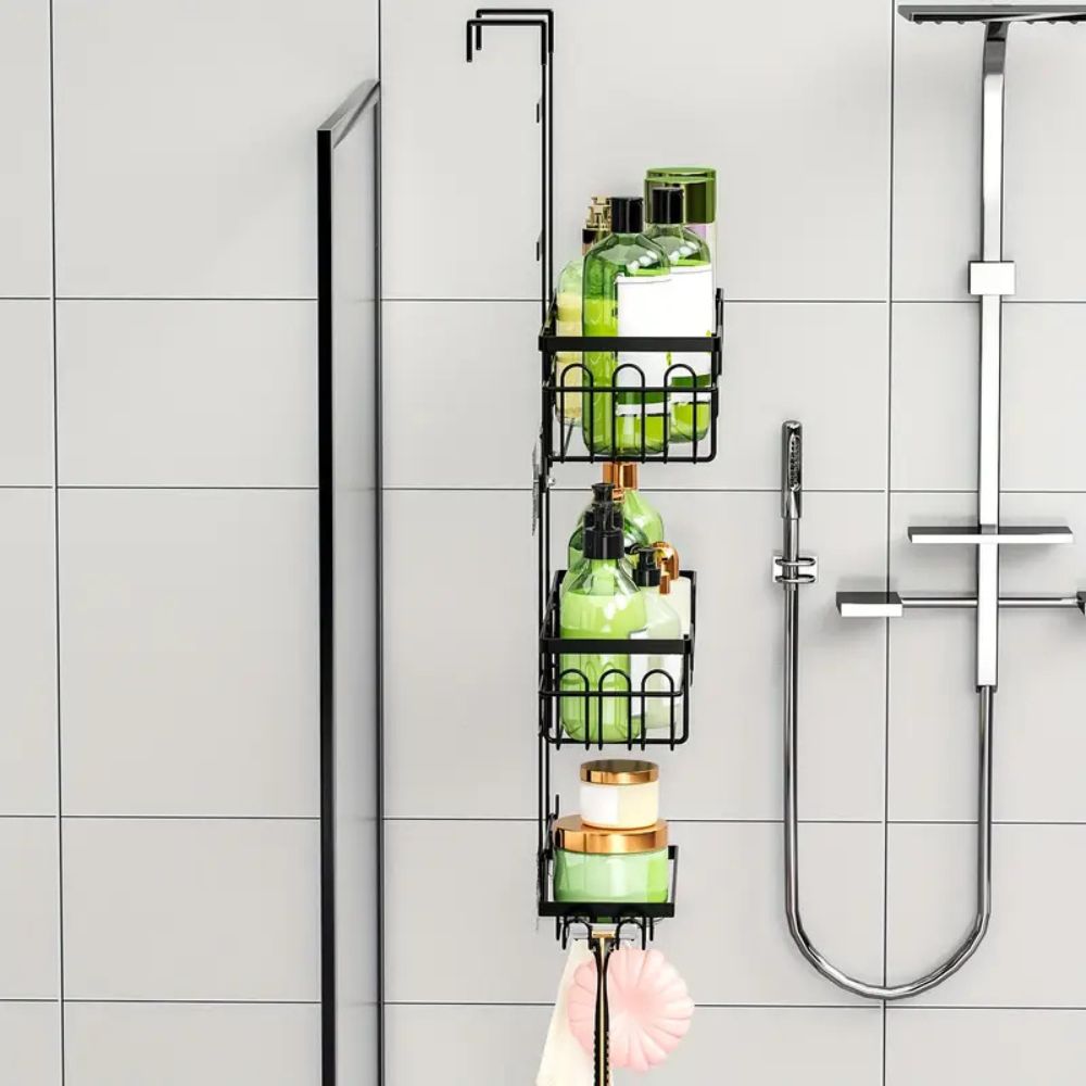 Black Metal Hanging Caddy with Three Tiers