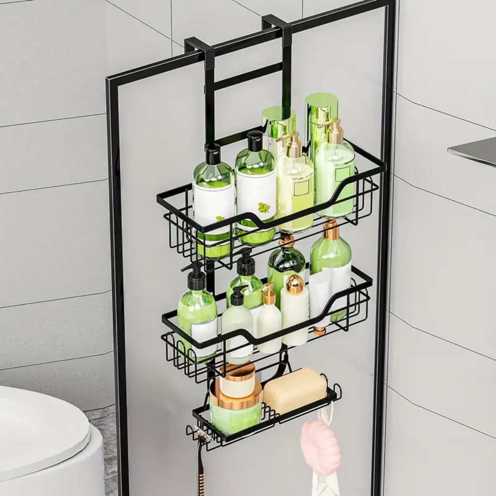 Black Metal Hanging Caddy with Three Tiers