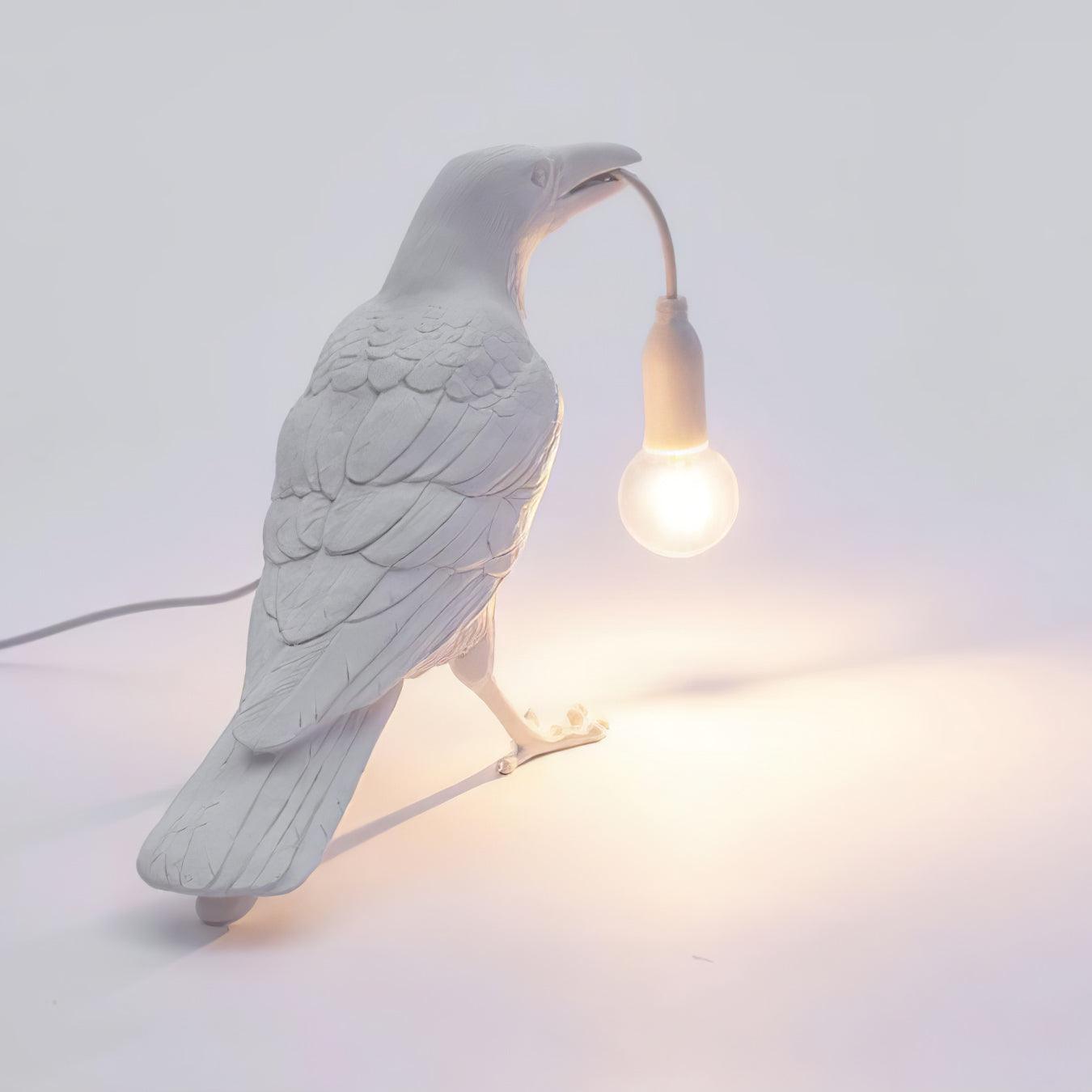 Black Resin Raven Lamp with Hanging LED Bulb