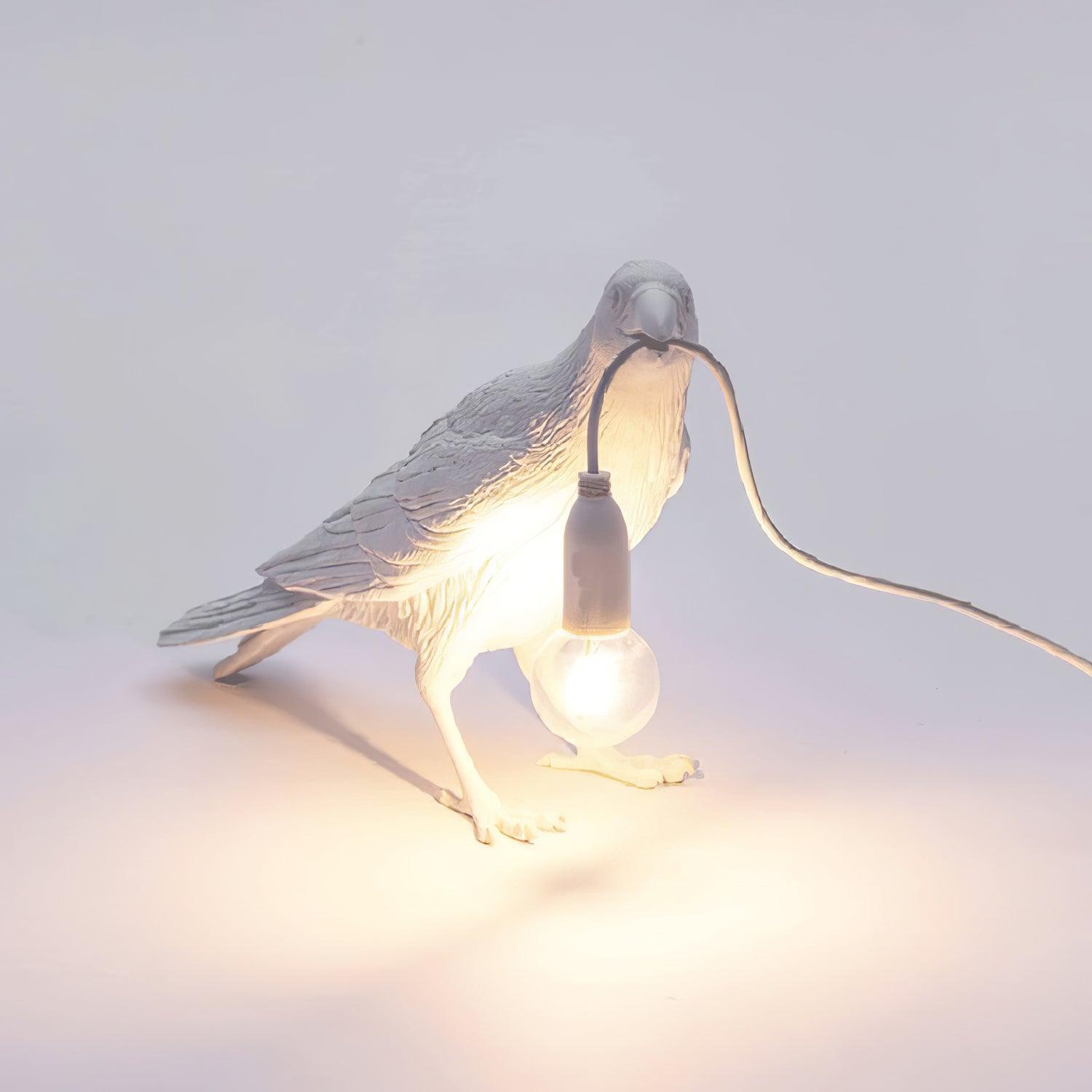 Black Resin Raven Lamp with Hanging LED Bulb