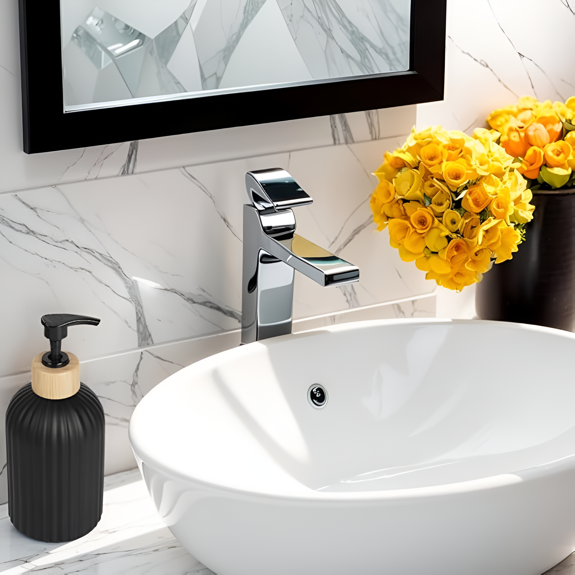 Black Ribbed Soap Dispenser with Bamboo Pump