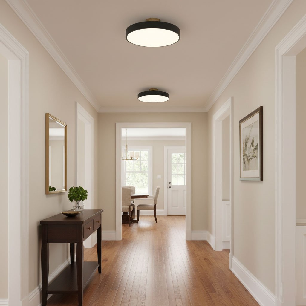 Black Round LED Flush Mount Light Gold Accent