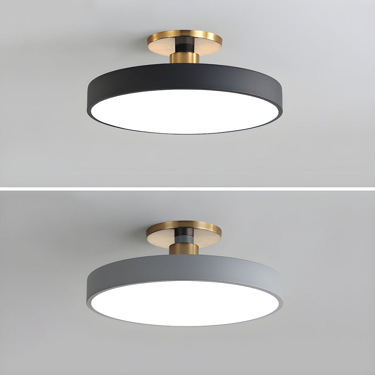 Black Round LED Flush Mount Light Gold Accent