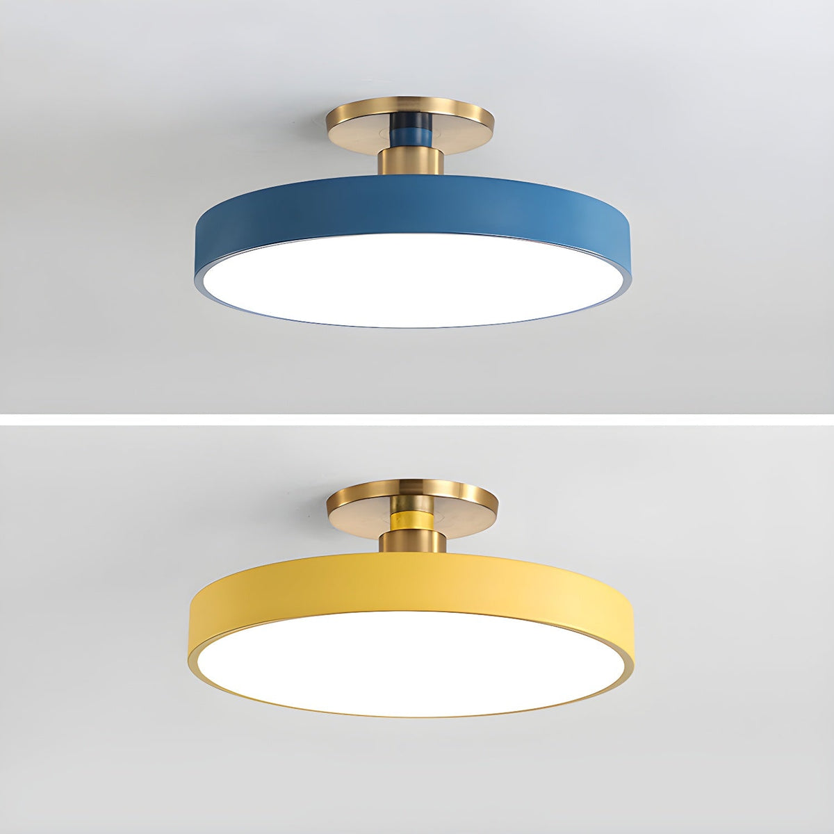 Black Round LED Flush Mount Light Gold Accent