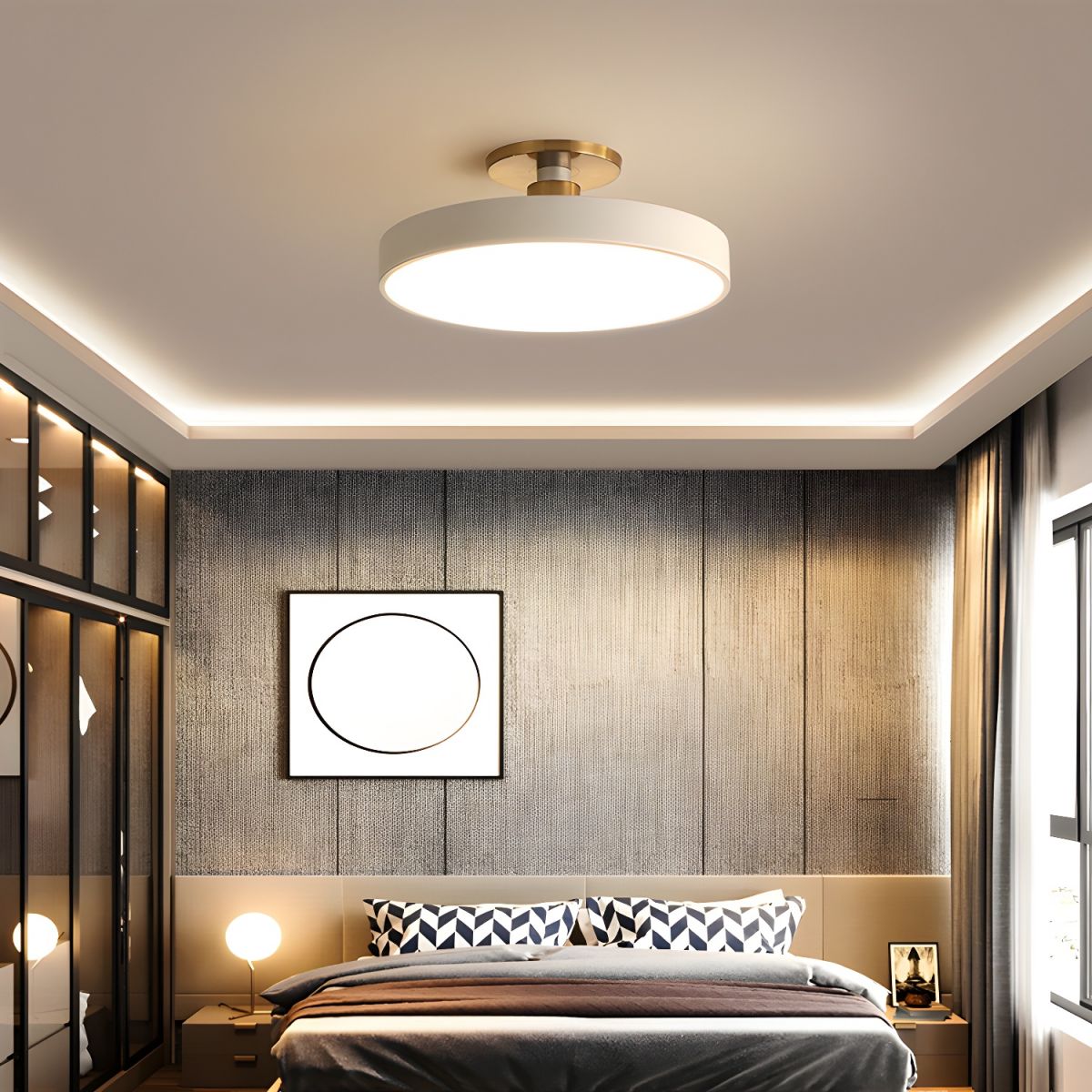 Black Round LED Flush Mount Light Gold Accent