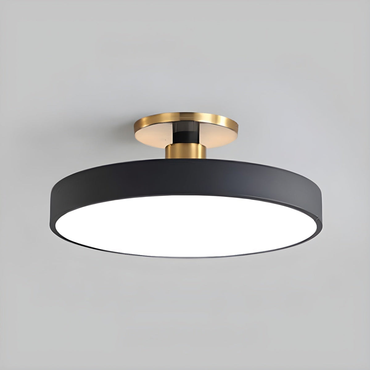 Black Round LED Flush Mount Light Gold Accent