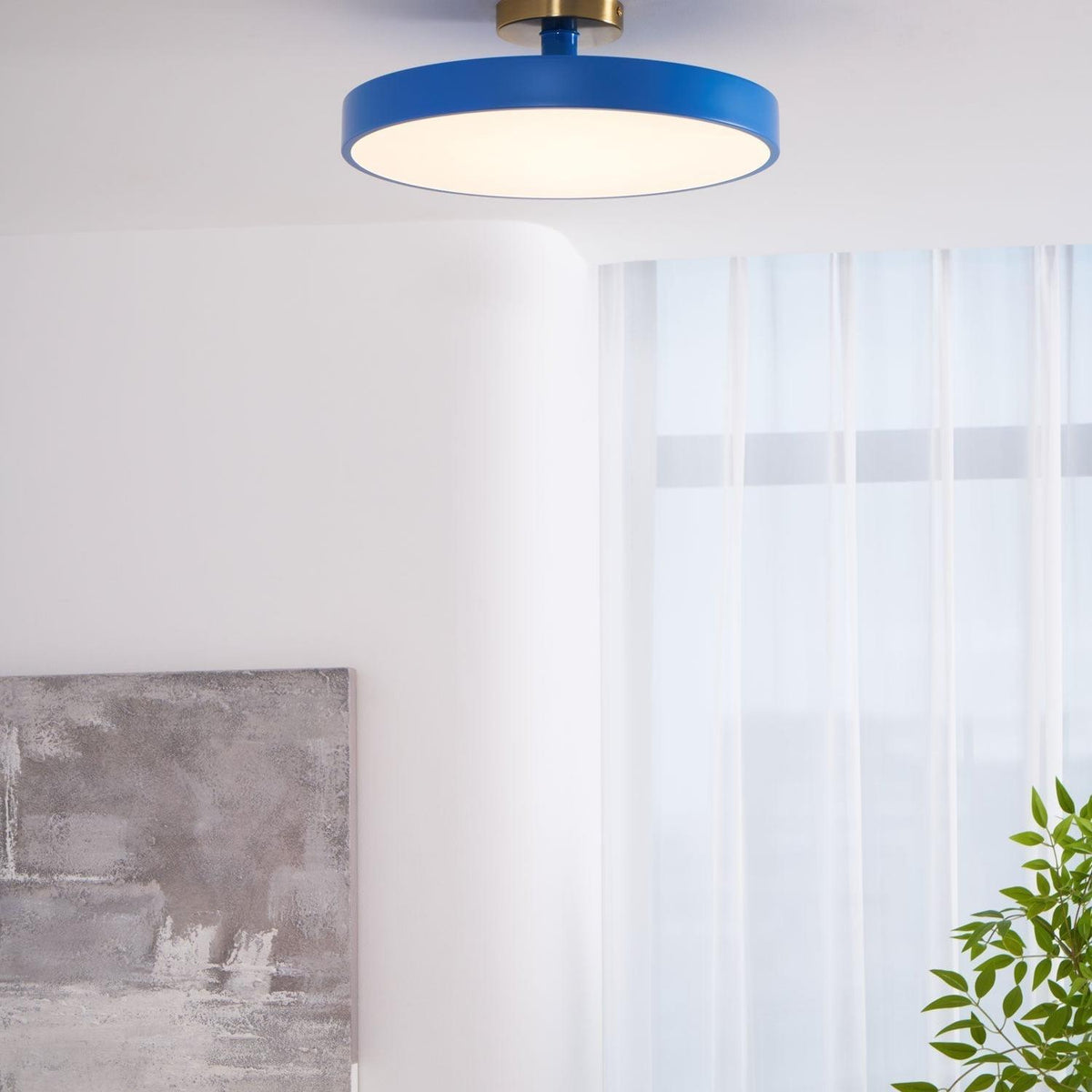 Black Round LED Flush Mount Light Gold Accent
