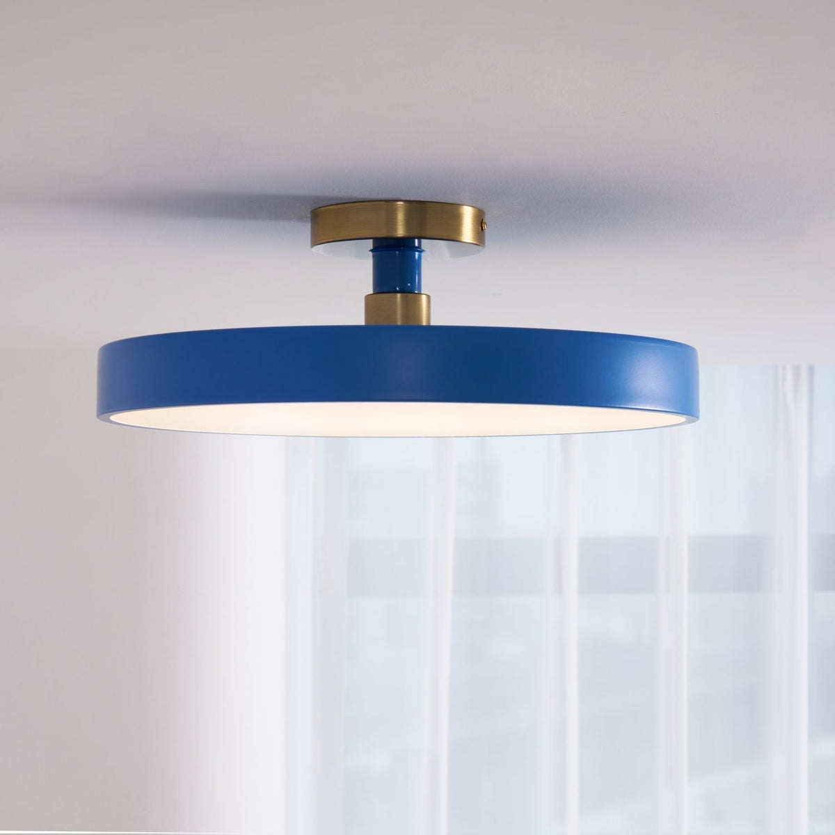 Black Round LED Flush Mount Light Gold Accent