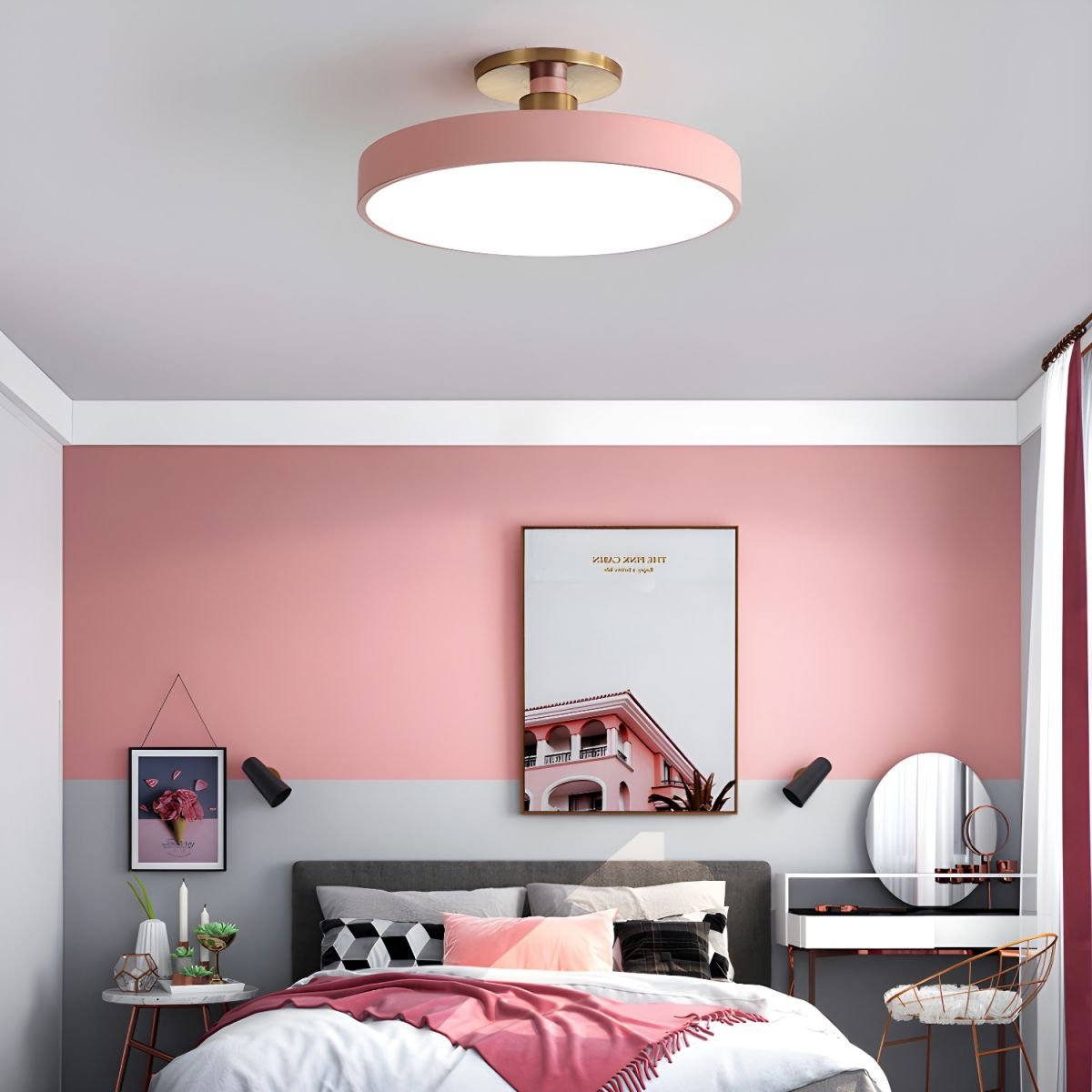 Black Round LED Flush Mount Light Gold Accent