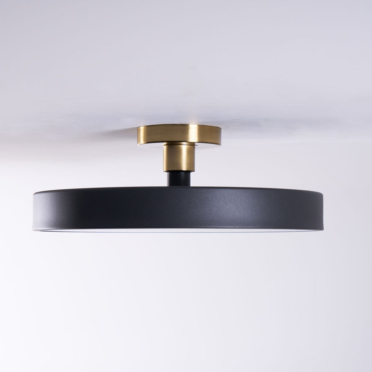 Black Round LED Flush Mount Light Gold Accent