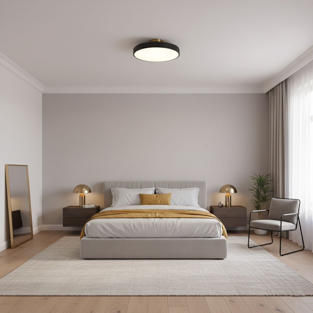 Black Round LED Flush Mount Light Gold Accent