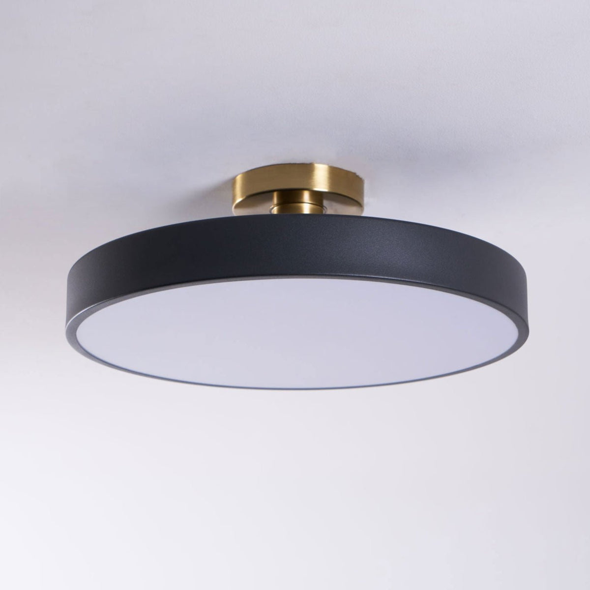 Black Round LED Flush Mount Light Gold Accent