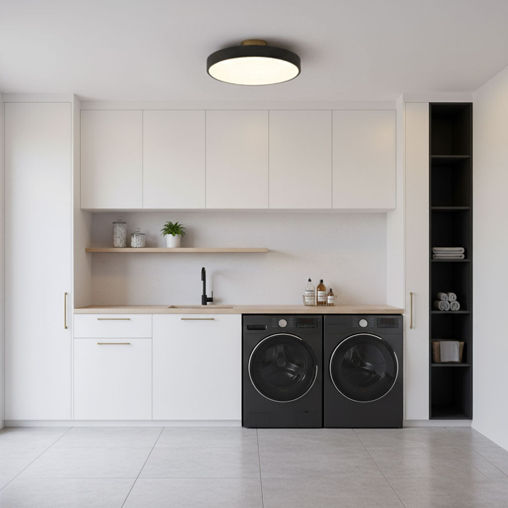Black Round LED Flush Mount Light Gold Accent