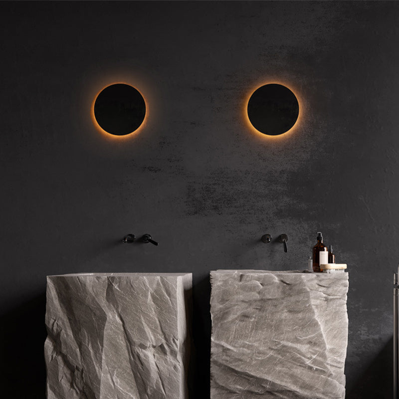 Black Round LED Wall Sconce with Halo Glow