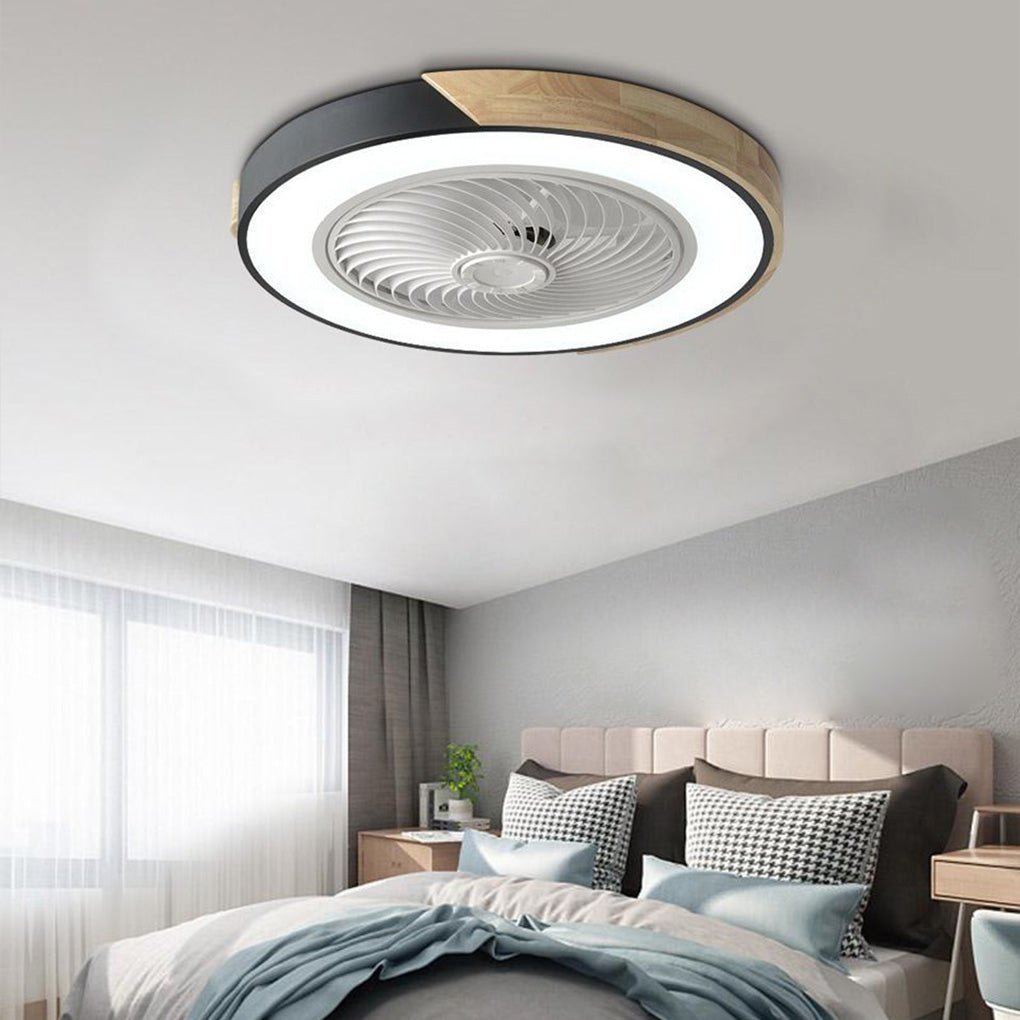 Modern Wood Ceiling Light with Integrated Fan