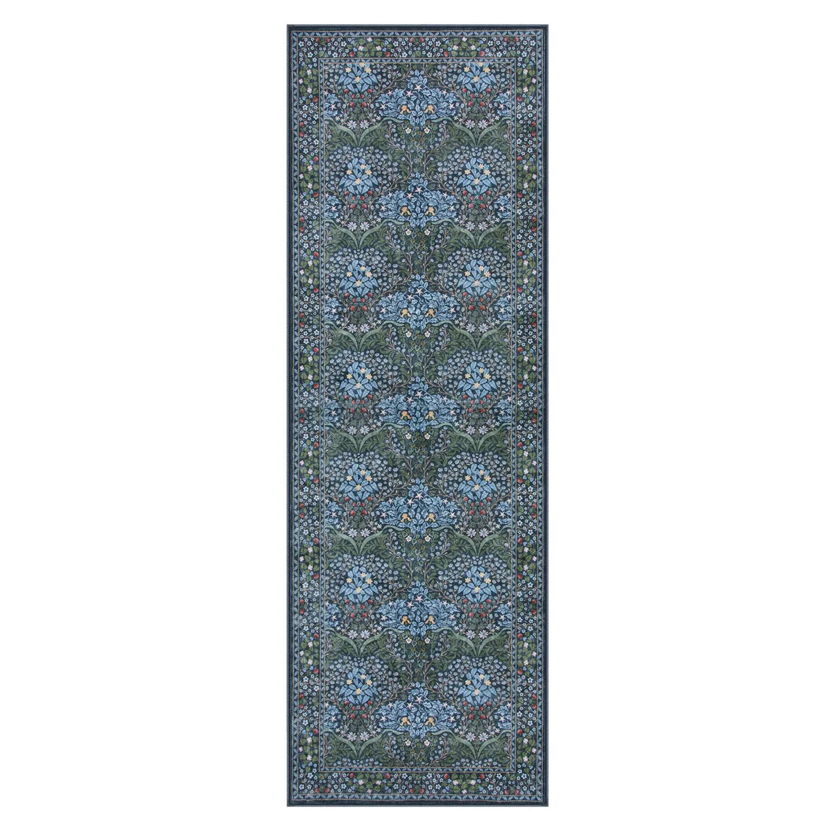 Blue Vintage Floral Rug with Non-Slip Backing