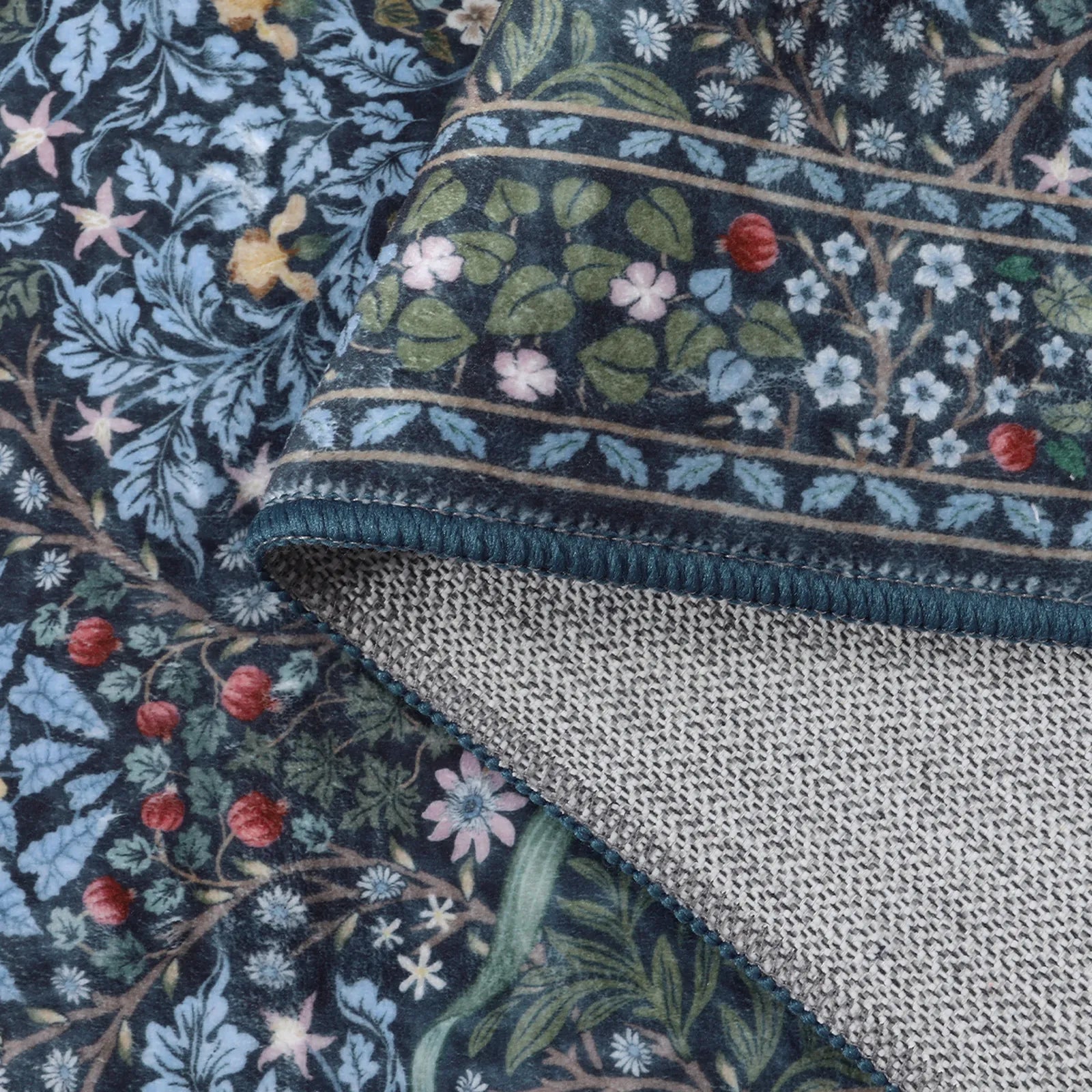 Blue Vintage Floral Rug with Non-Slip Backing