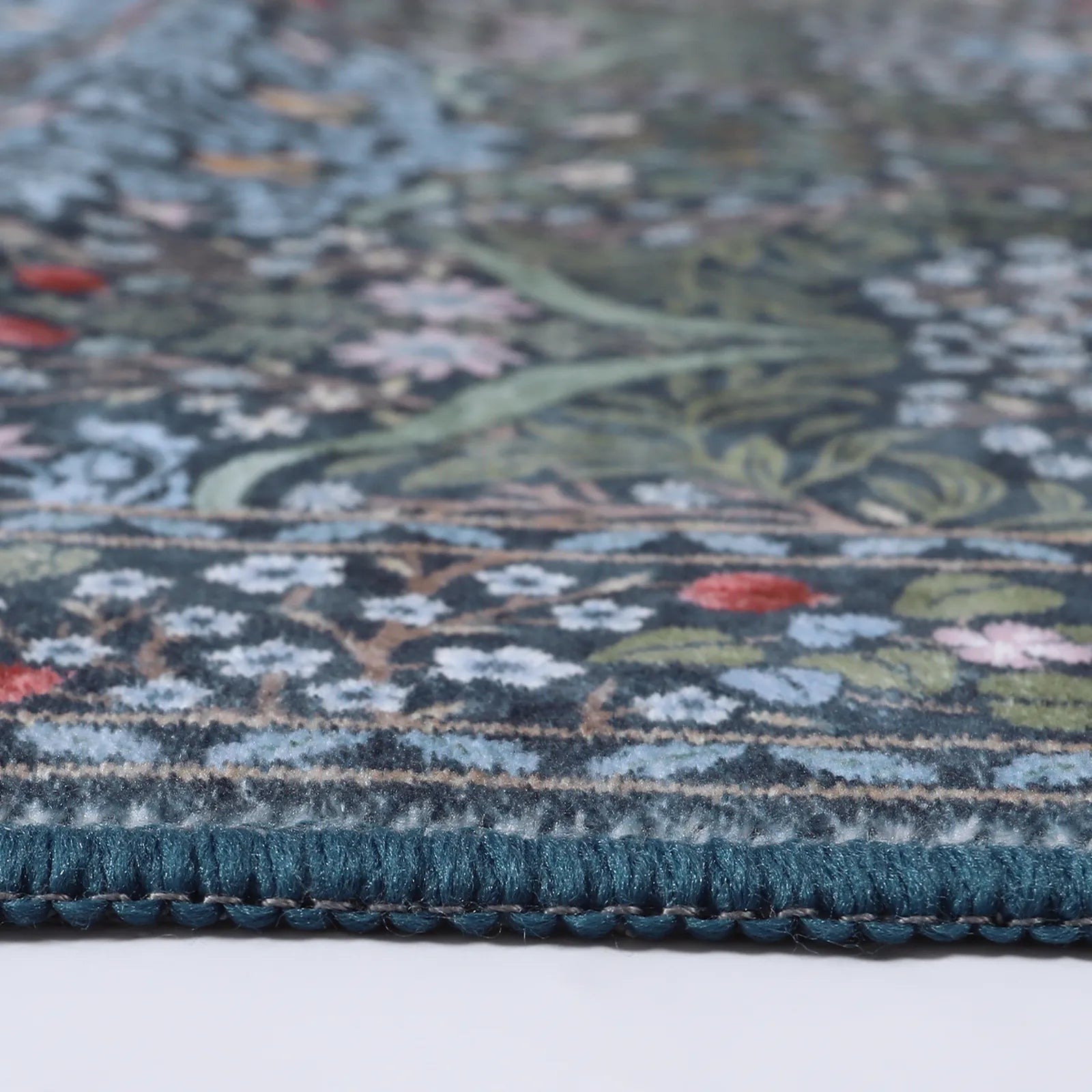 Blue Vintage Floral Rug with Non-Slip Backing