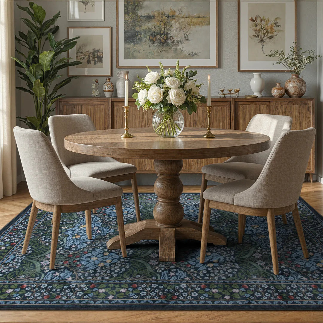 Blue Vintage Floral Rug with Non-Slip Backing