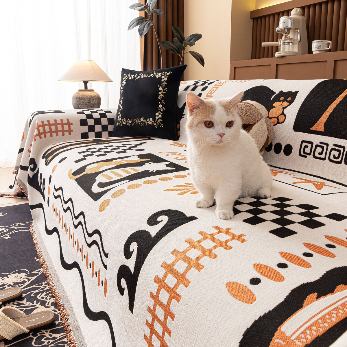 Boho Chic Woven Throw Blanket for Couch, Washable Couch Cover for Pets, Dogs, Cats